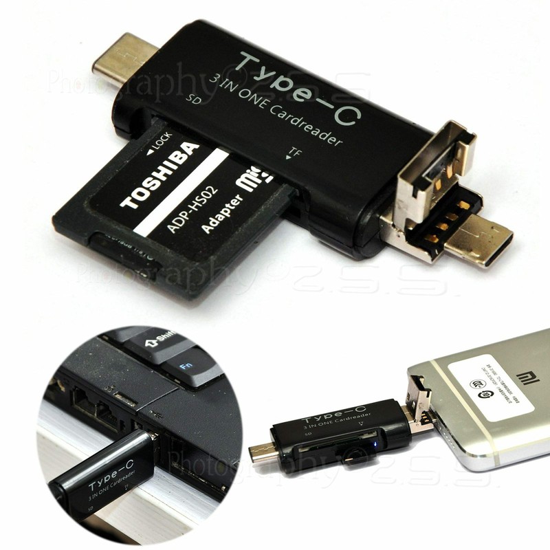 3in1 Type-C/Micro USB OTG Card Reader Mobile Camera Photographer’s Data Transfer
