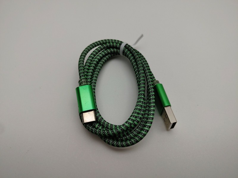 USB-USB C 39" Cloth Wrapped 2.1 Amp A Charging Data Cable Green Aluminum Ends gallery