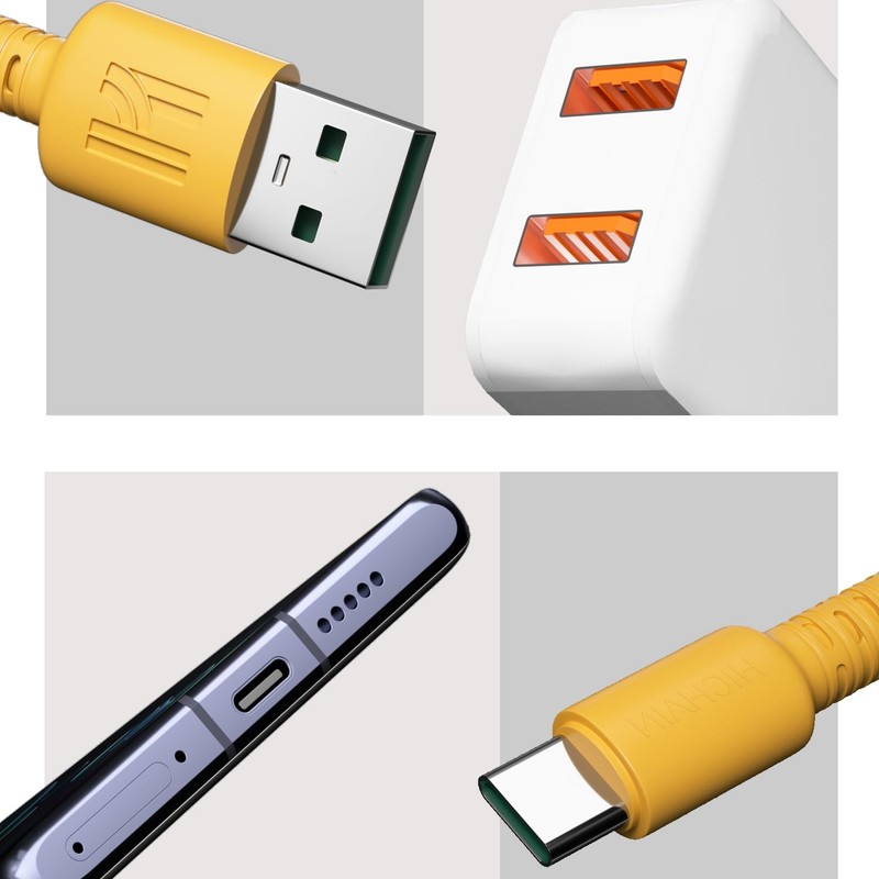 Pack of 2 USB A to USB C Charger Cable Yellow 4 ft, 100W Type C Fast Charging... gallery