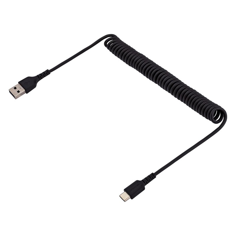 Coiled USB A to C Charging Cable - 3ft, Fast Charge, Black gallery