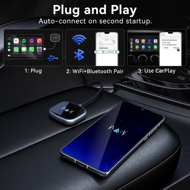 Wireless Android Auto Adapter, Wireless carplay Adapter, Latest NFC Touchscre... gallery