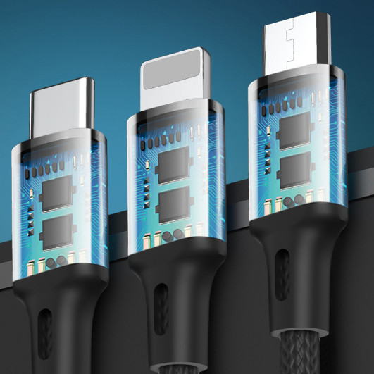 2pcs Universal Type-C 3 In 1 Mobile Phone Charging Cable Multi-port Data Cables gallery