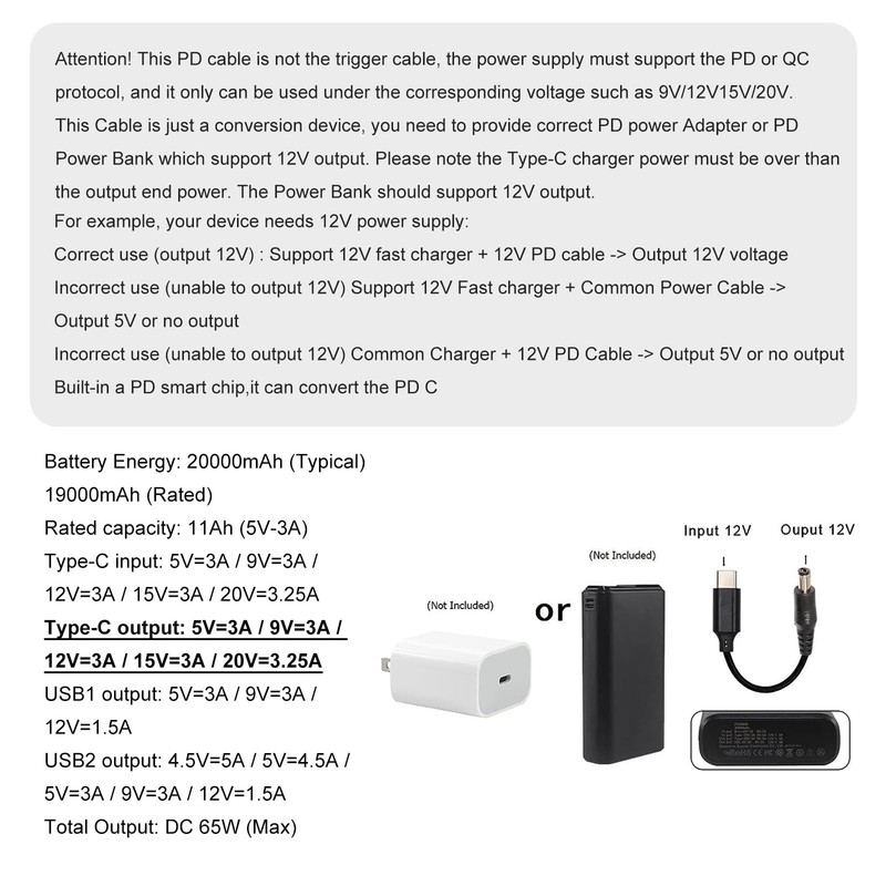 USB C to DC 5.5mm x 2.1mm Power Cable Cord, USB C Input to DC 12V Out Chargin... gallery