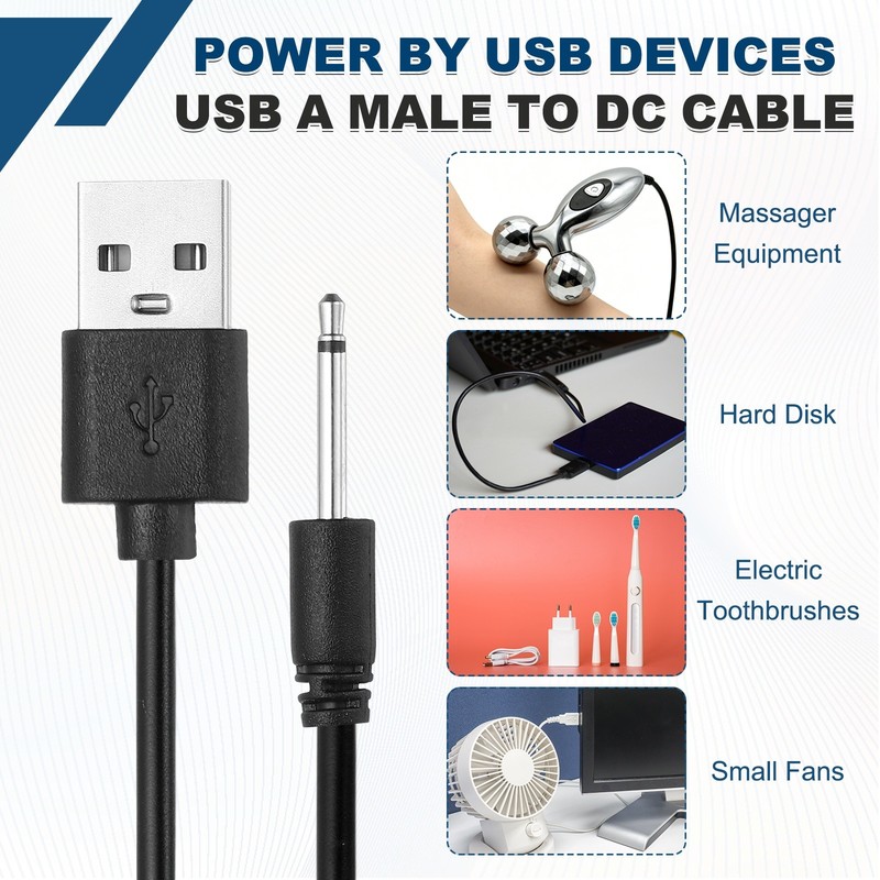 2Pcs 2.6FT DC Charging Cable, USB to DC Power Cable 2.5mm l 18mm, Black gallery