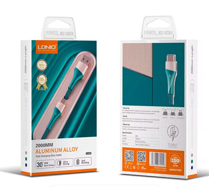 Ldnio 30W Quick Charging Cable - USB to Type C - 6Ft Cable - Color Green Only gallery