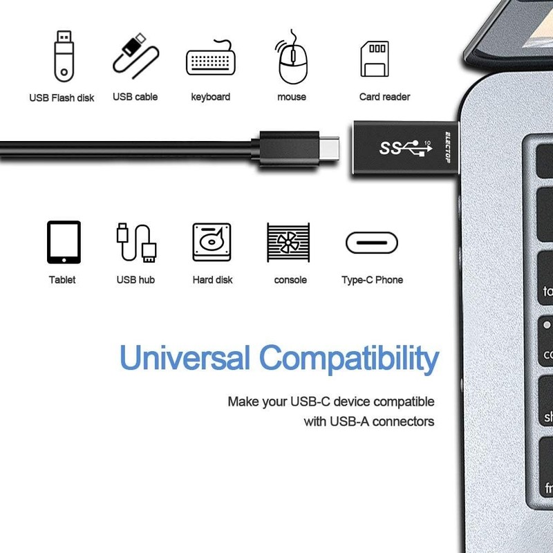 USB A to C Adapter 10Gbps 3.1 Gen 2 Male to Female Converter Black gallery