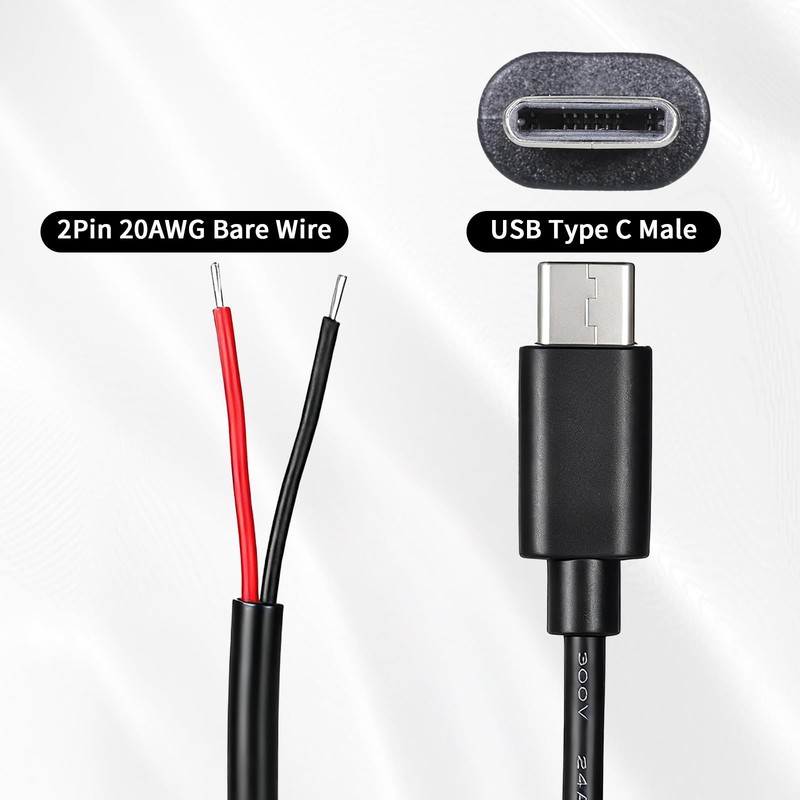 Zelphvt 5 Pcs USB C to 2 Pin Bare Wire Open End Power Cable 11inch 24AWG USB ... gallery