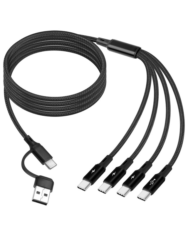 USB A/C To 4 USB C Male Charging Splitter Multi Charger 6 In 1 Cable 4FT