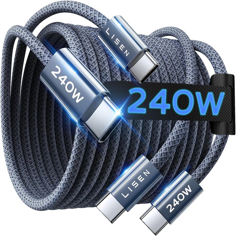 LISEN USB C to USB C Cable, 240W Fast Charging Type C Charger Cord (6.6FT) | 2-P