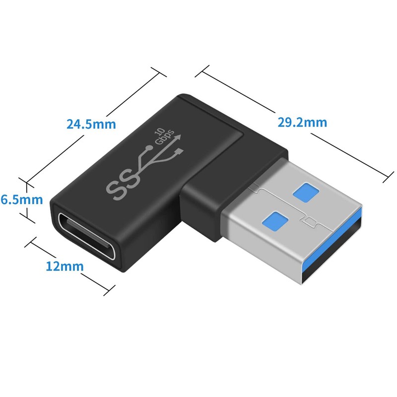 10x USB C 3.1 Female to 90 Degree Left Angle USB 3.0 A Male 10Gbps Data Adapter