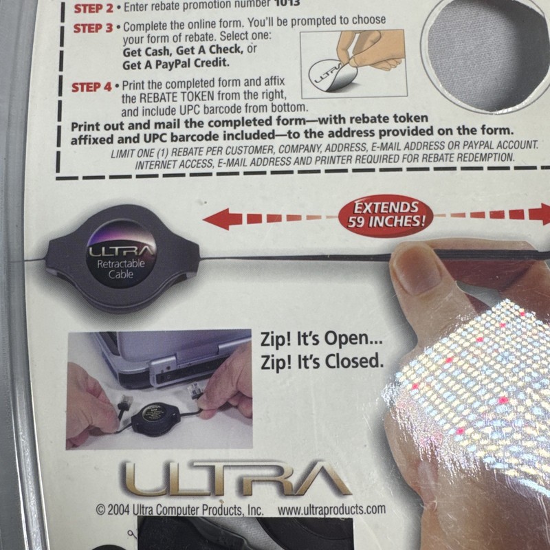 Ultra Zip Cord Retractable USB Cable USB A- USB B 59 Inch NEW IN PACKAGE gallery