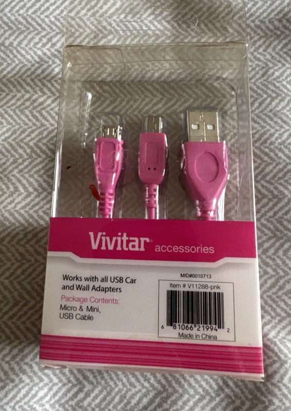 Pink Vivitar Universal Micro & Mini USB Cable Android Samsung And BlackBerry gallery