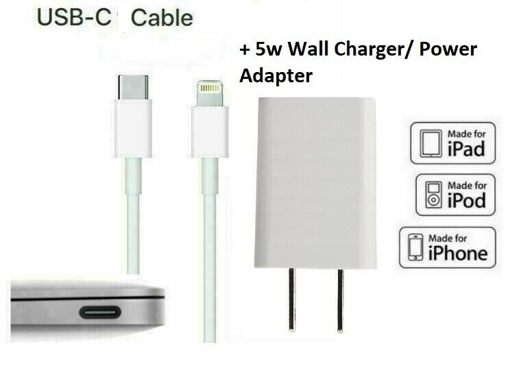 Combo USB-C Type-C to 8 pin PD Cable + 5w USB Charger for iPod iPhone iPads