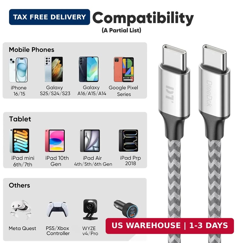 20 ft USB C Cable Fast Charging Extra Long 60W, 20 MB/s Data Transfer 20ft USBC gallery