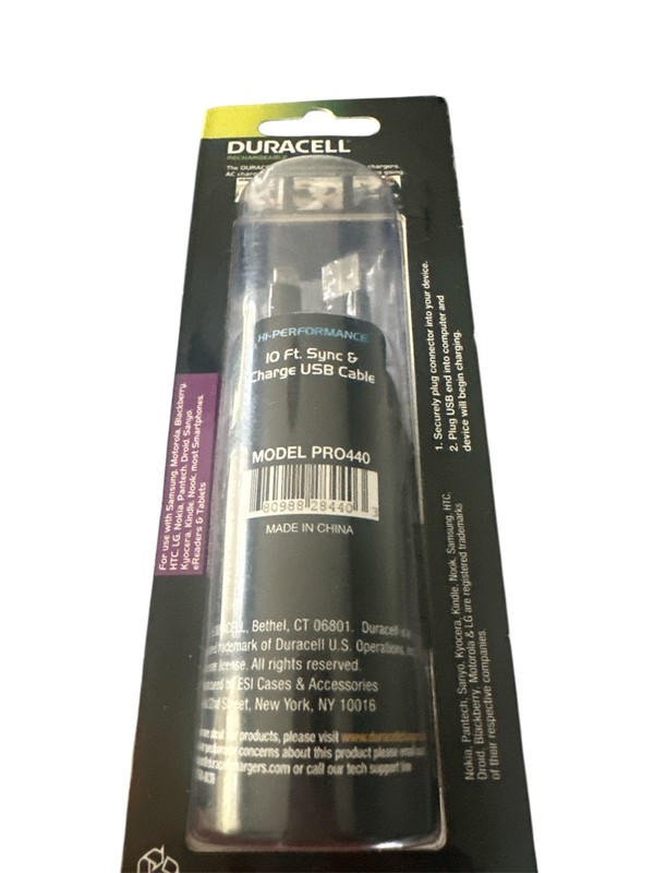 Duracell Sync & Charge Fabric 10′ Cable USB To Micro Black Pro 440