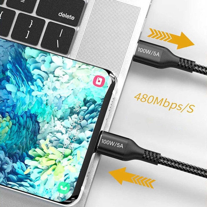 15FT 100W USB-C to USB-C Fast Charging Cable - Durable Nylon Black Charger gallery