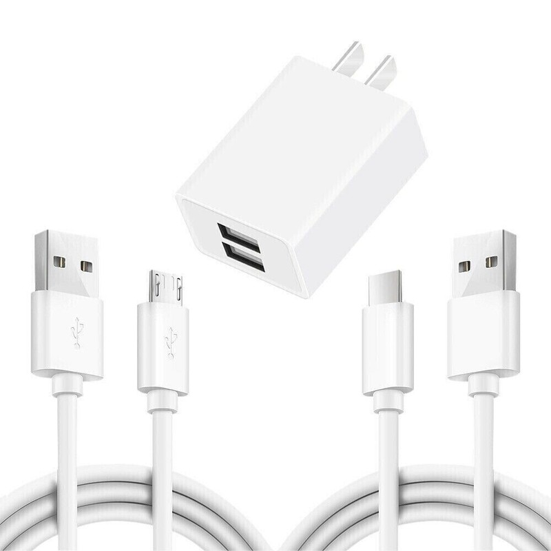 Quick-Acting white 2x USB Cable + Dual USB Power Adapter for Samsung Galaxy S7