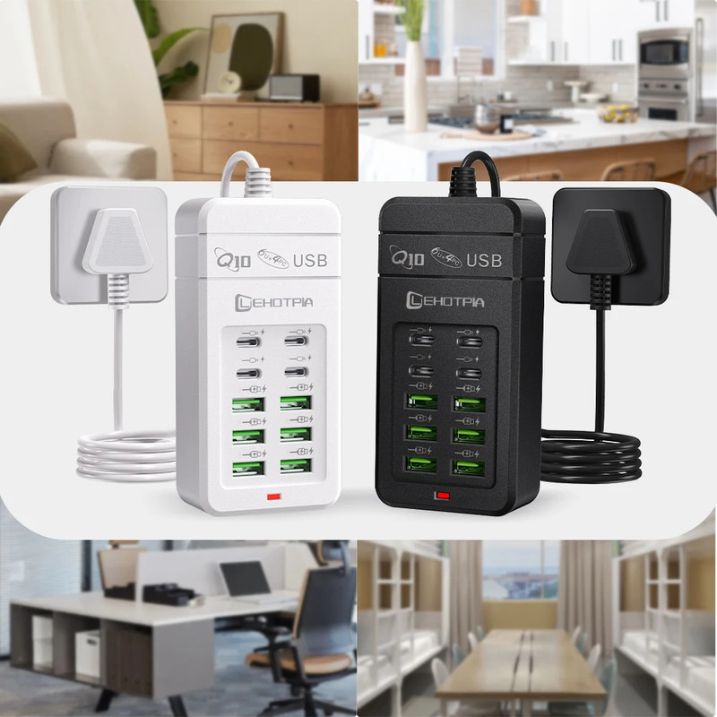 EU UK US Plug Multiple Rapide USB Charger Power Adapter 1.2M Extension Cord 6 US gallery