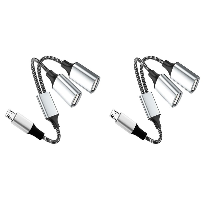 2 Pack Short Micro USB To USB A Splitter Male Dual Micro Charging Cable Cord