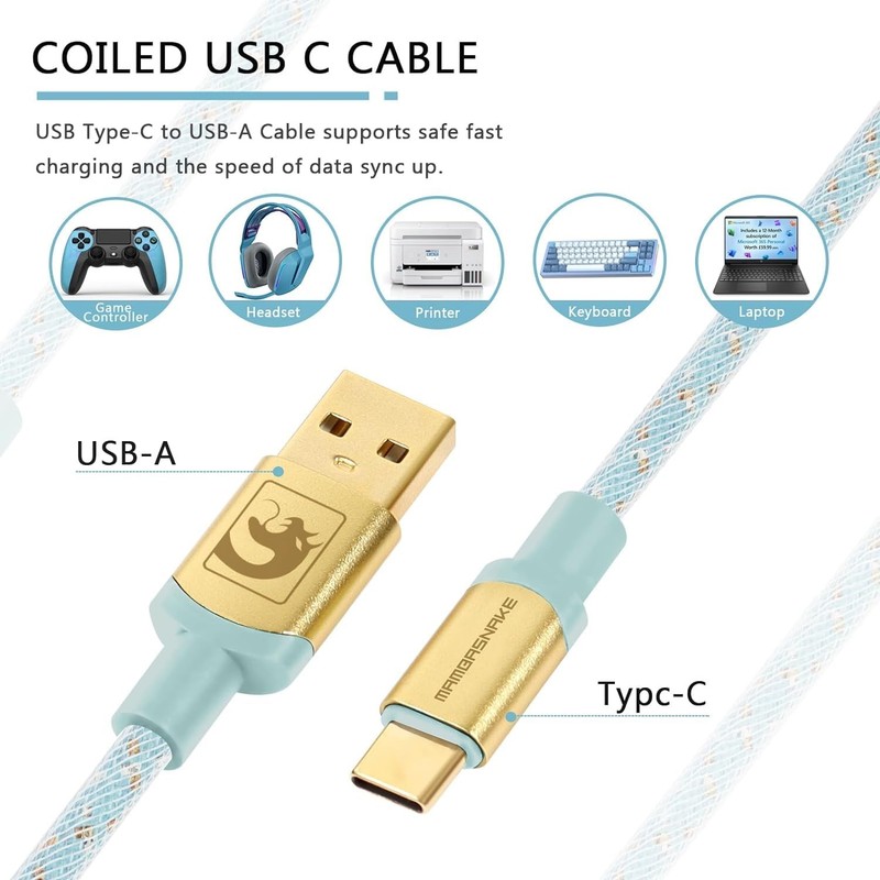 Custom Coiled USB C to A Cable for Gaming Keyboard,Double-Sleeved Starlight B... gallery