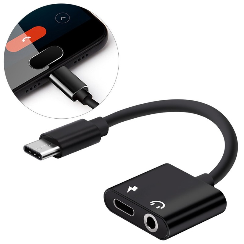 2 In 1 Type C To 3.5mm Headphone Adapter Audio Charger Black gallery