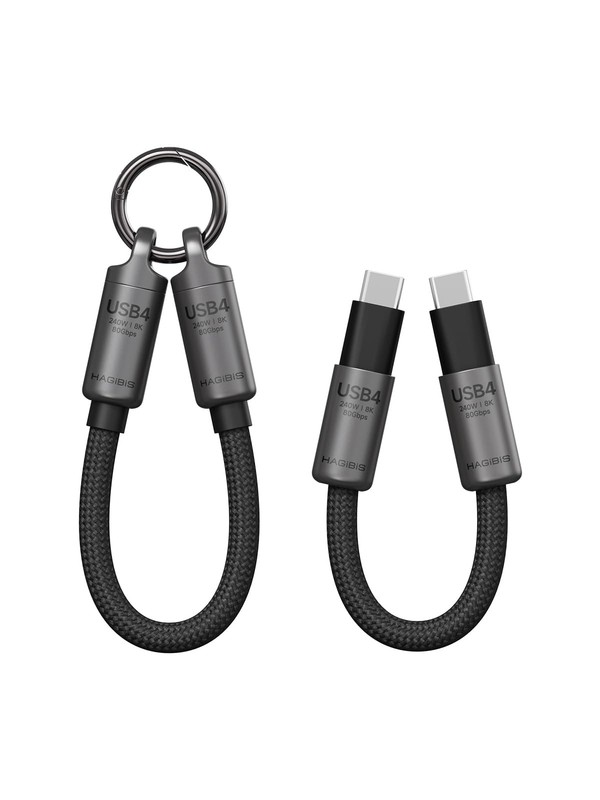 USB4 Cable Portable Keychain 0.5ft 80Gbps 240W Type C Video Data Sync Cord