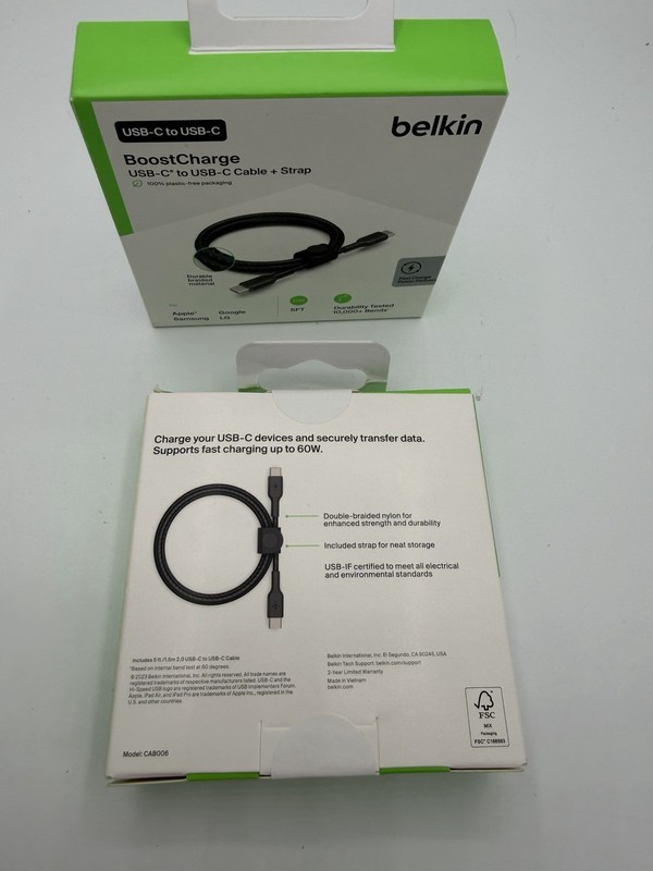 2-Pack Belkin BoostCharge 5ft Braided USB-C to USB-C Charging Cables New Sealed gallery