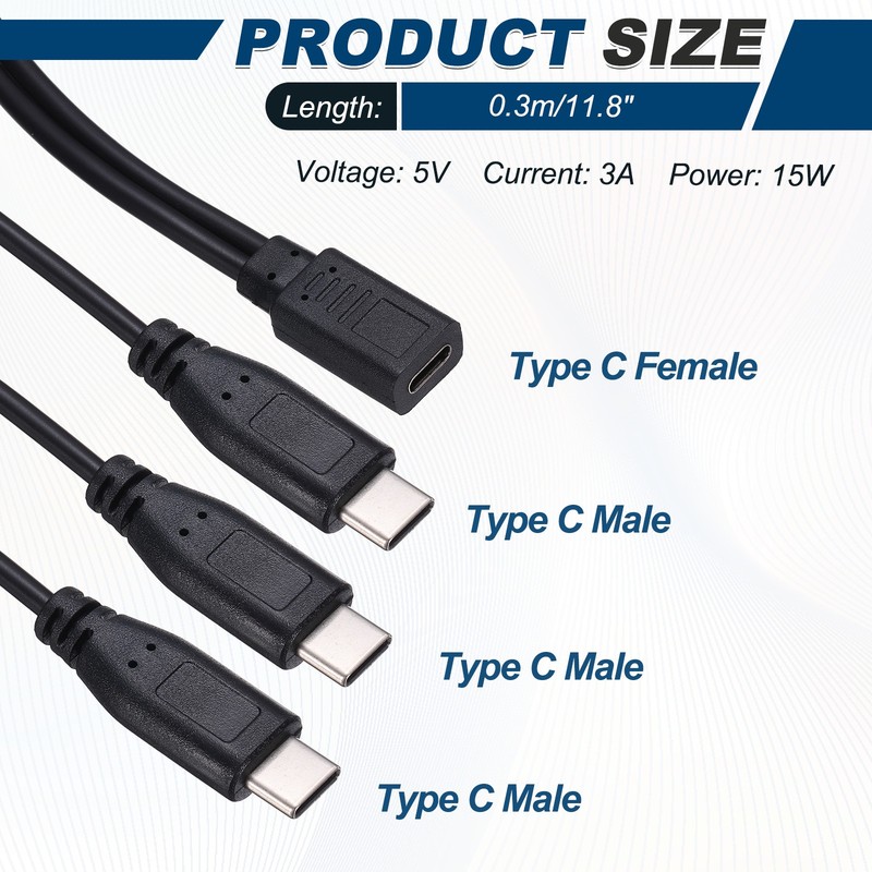 Type C Female to Type C Male 3 in 1 Splitter 11.8" gallery