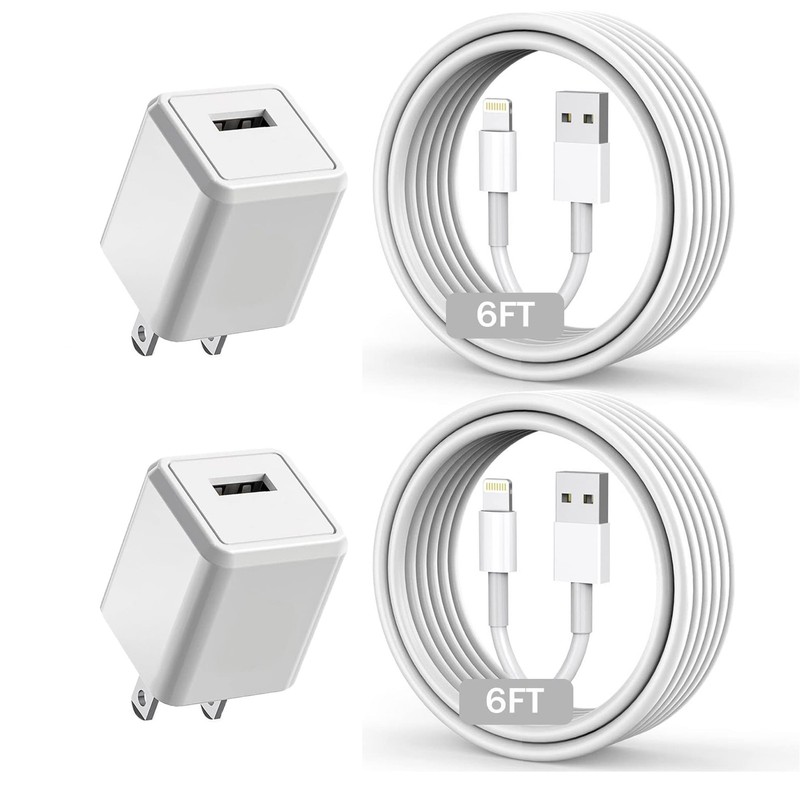 iPhone Charger,Long 6FT Charger 2Pack i Phone Cord A-L, White