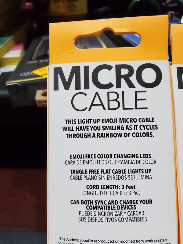2 New MICRO CABLE Emoji Color Changing LEDS Micro USB Compatible tangle free gallery