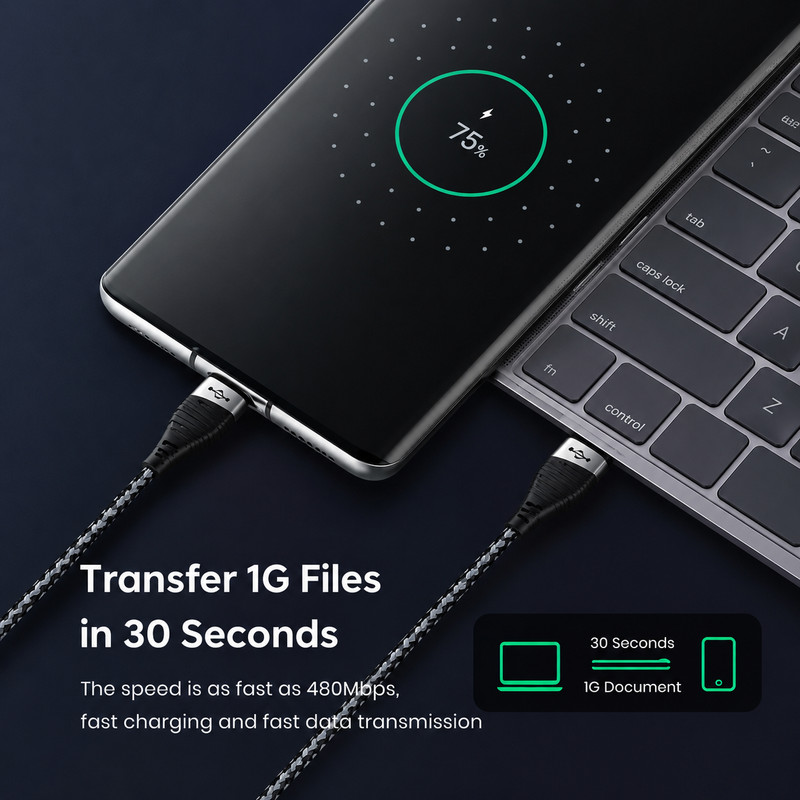 TOPK USB-C to USB-C Cable 60W PD Fast Charging Braided Charger Cord 6.6FT (2M) gallery