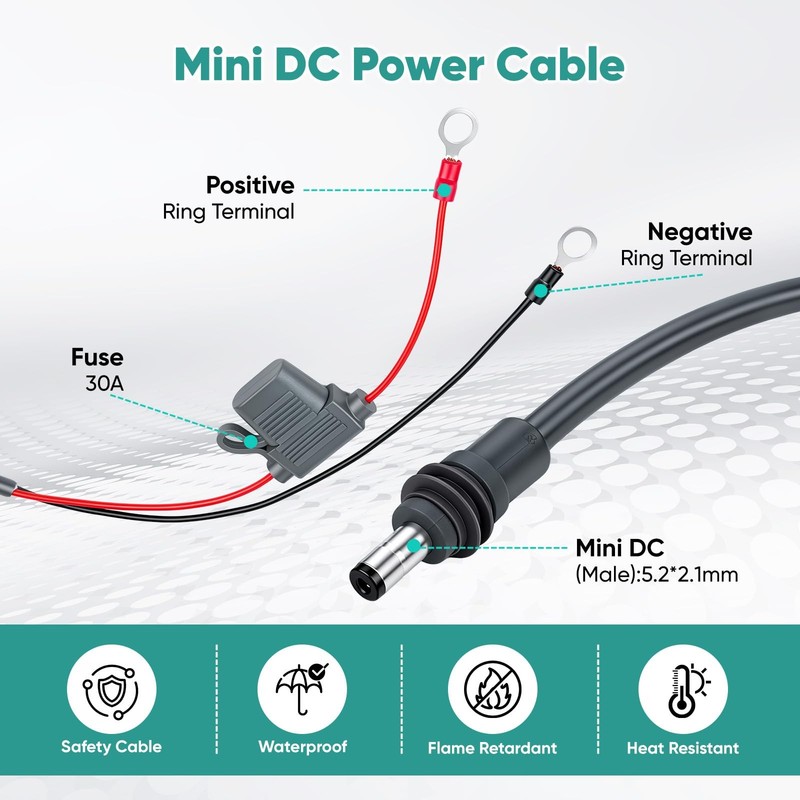 Zhen.Zi Starlink Mini Power Cable - 12V/24V Battery Adapter, O 10FT, Grey gallery