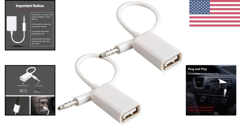 AUX to USB Adapter - Streamlined 3.5mm to USB 2.0 for Car MP3 Playback (2-Pack) gallery