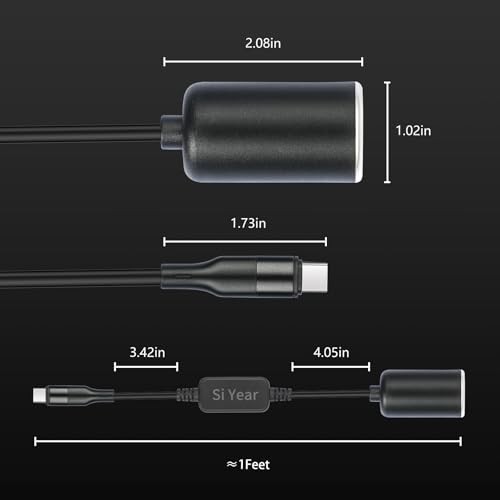 USB C to 12V Car Cigarette Lighter Adapter Cable, 18W Power for Dash Cam, GPS, L gallery
