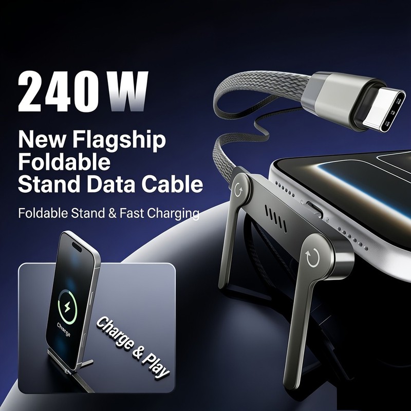 2in1 Phone Charger & Data Cable 240W Foldable Stand fits CellPhone Tablet Laptop gallery