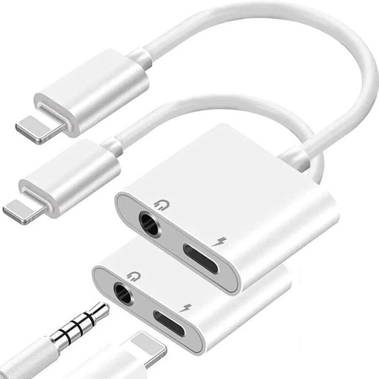 2-Pack 2 in 1 Dual Adapter 3.5mm Headphone & Charger For iPhone X XS XR 11 12 13 gallery