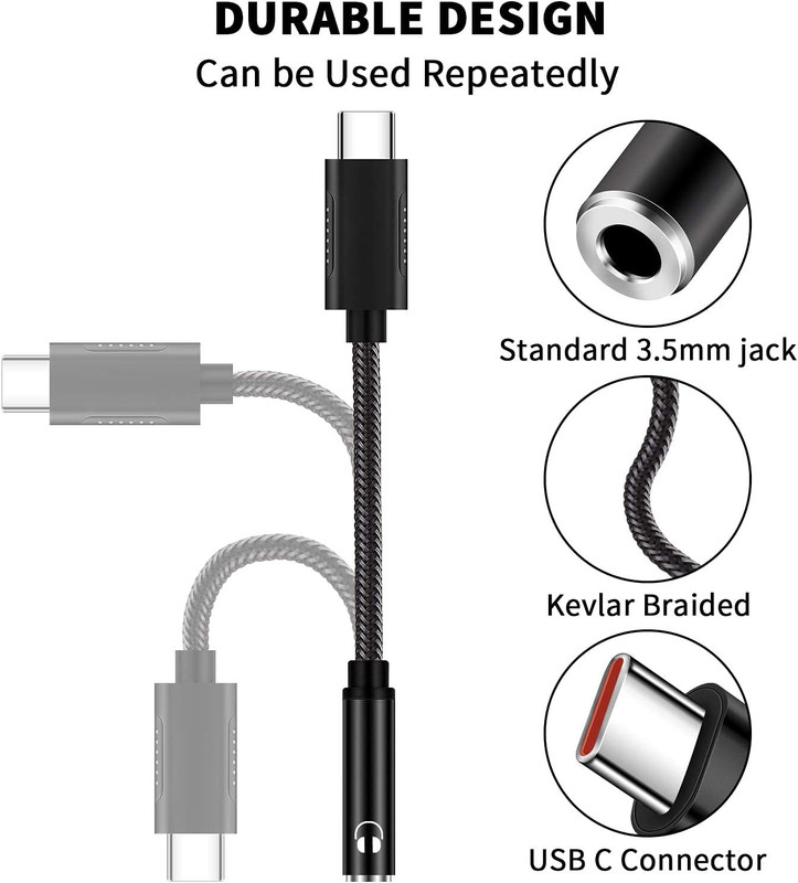 USB C to 3.5Mm Headphone Adapter, USB Type C Dongle Audio Jack Converter DAC Chi gallery