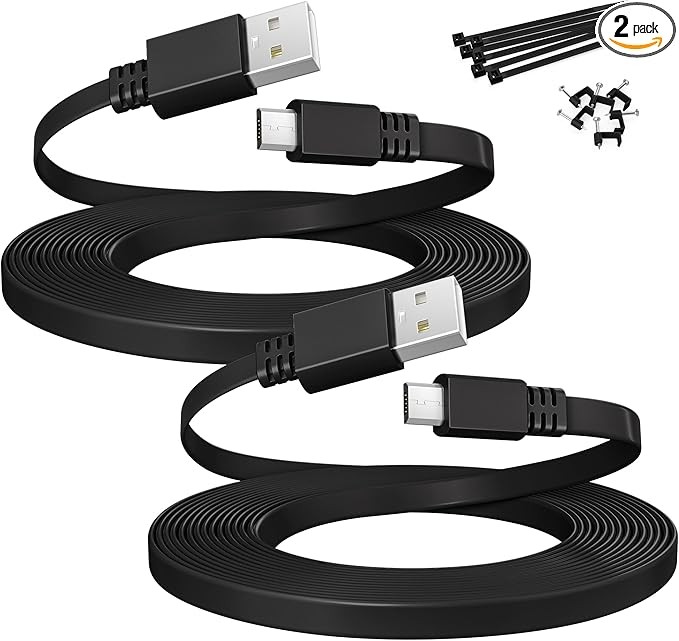 2 Pack Flat Micro USB Extension Cable 20FT for Camera