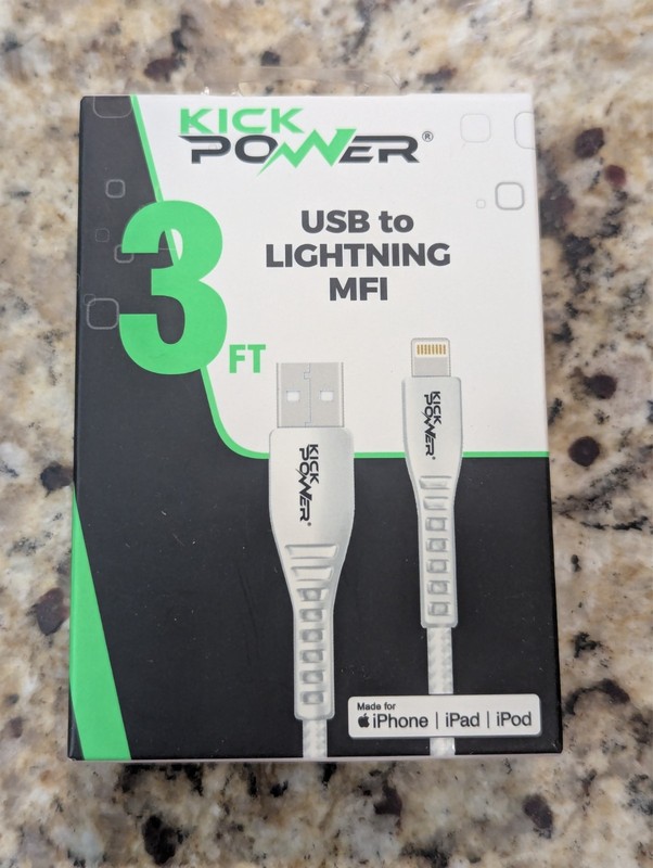 KickPower MFi 3 ft USB to Light ning Charging Cable White MFi-Certified