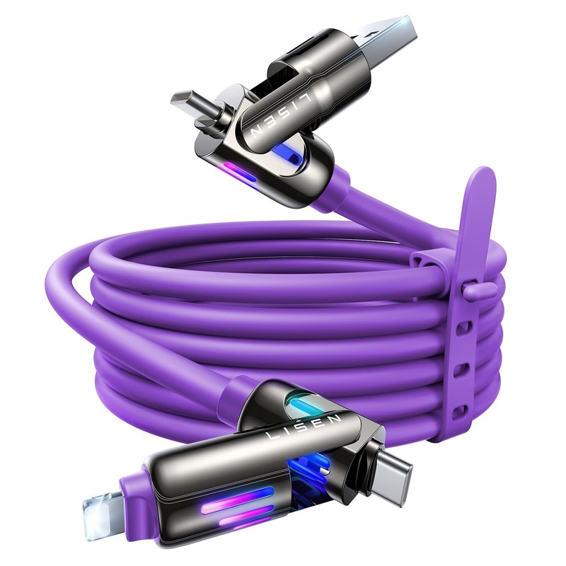 240W 4-in-1 USB C to C Charging Cable 6.6FT with Light for iPhone/MacBook/iPad/S gallery