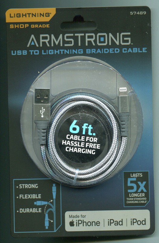 Armstrong USB To Apple Braided Cable – 6ft. Cable- iPhone – Pad – iPod (NEW)
