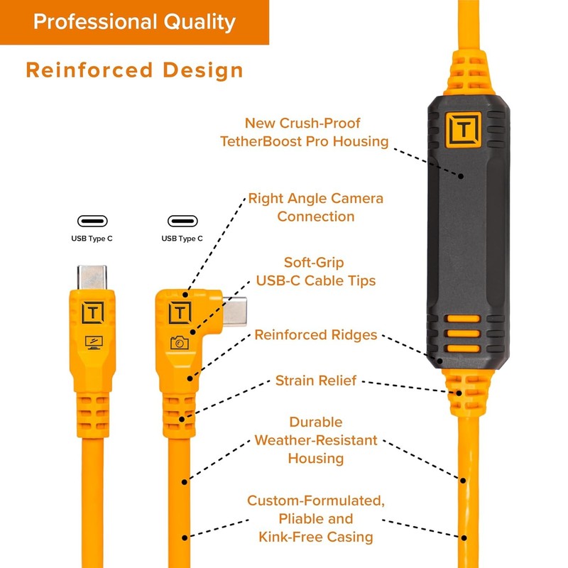 USB C Cable TetherPro Optima 10Gbps 15ft Orange gallery