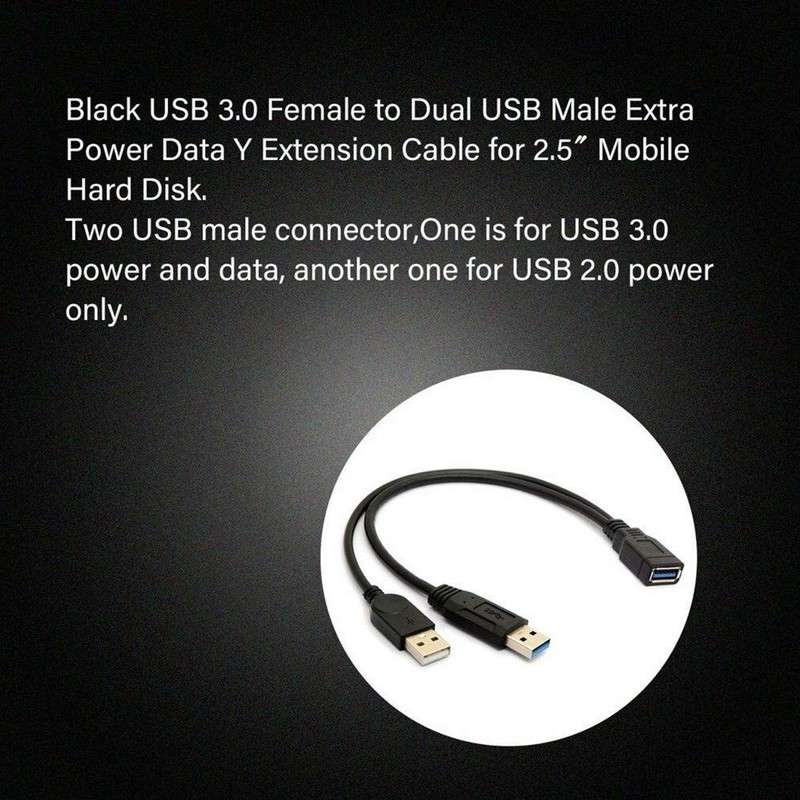 USB 3.0 Female to Dual USB Male Extra Power Data Extension Cord Adapter Split... gallery