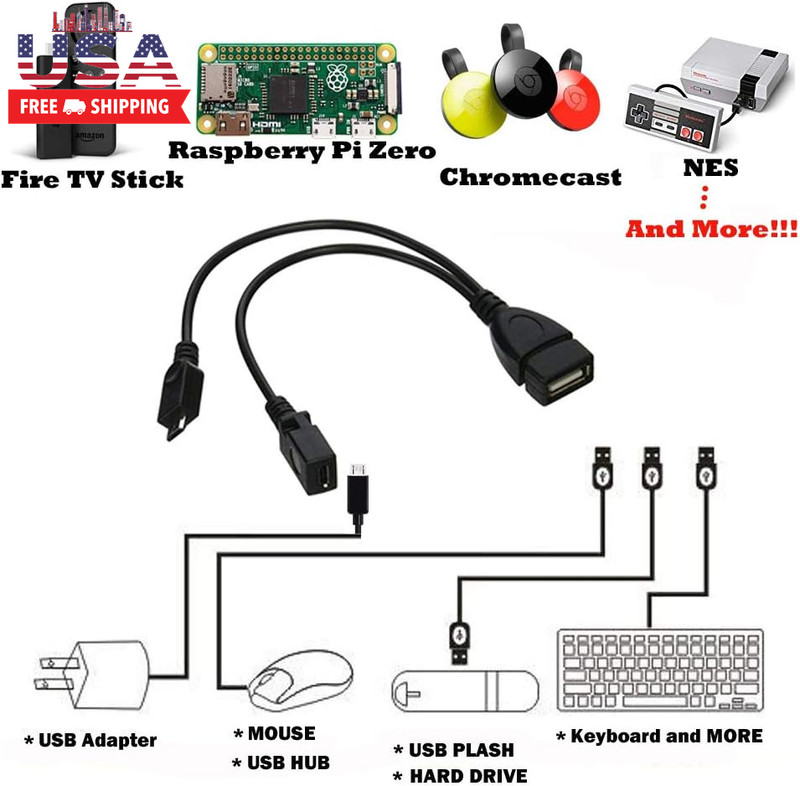 2-In-1 Micro USB to USB Adapter (OTG Cable + Power Cable) for Fire Stick, Playst gallery