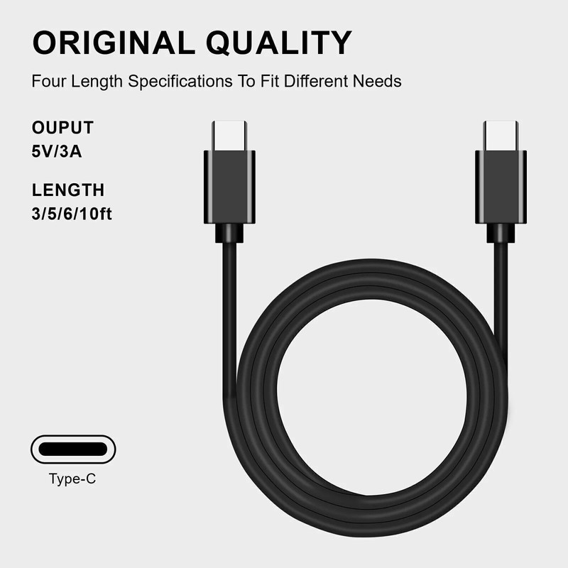 6ft Type C to Type C Cable Fast Charging Cord For Samsung S21 S22 S23 S20 Black