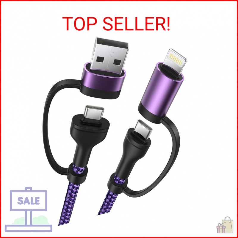 4 in 1 Charging Cable 60W 6FT Apple MFi Certified USB C to Lightning Cable Nylon