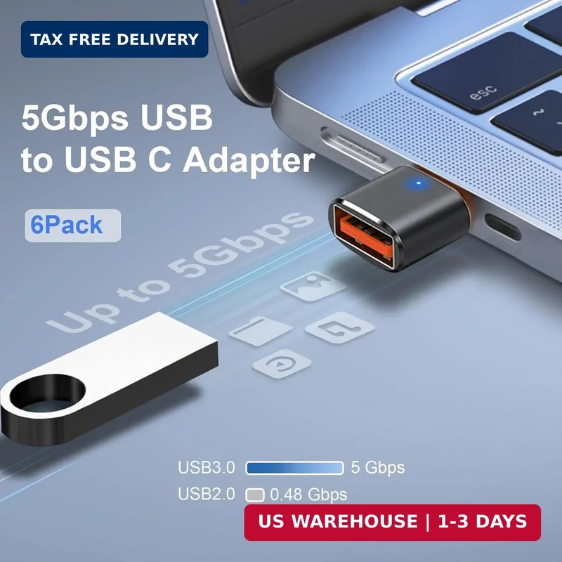 6 Pack USB C to USB Adapter, USB C Male to USB 3.0 Female OTG Adapter for iPhone gallery