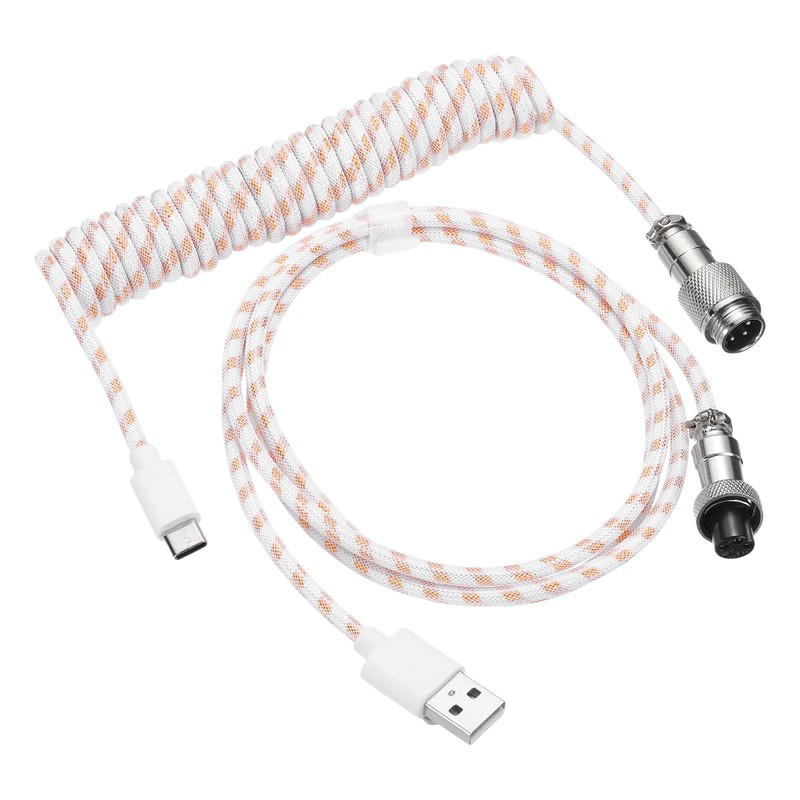 3 m Coiled Keyboard Cable Type-C to USB-A for Gaming Keyboard, White/Orange
