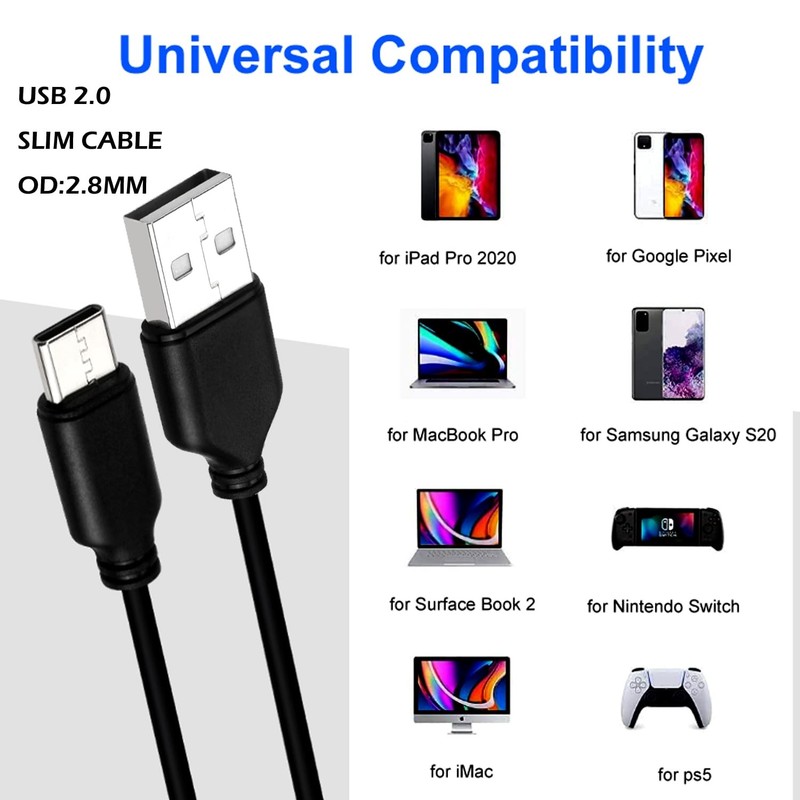 50ft USB2.0 Slim USB C to USB A Cable, Black, 2.8mm, Supports Data Transfer u... gallery