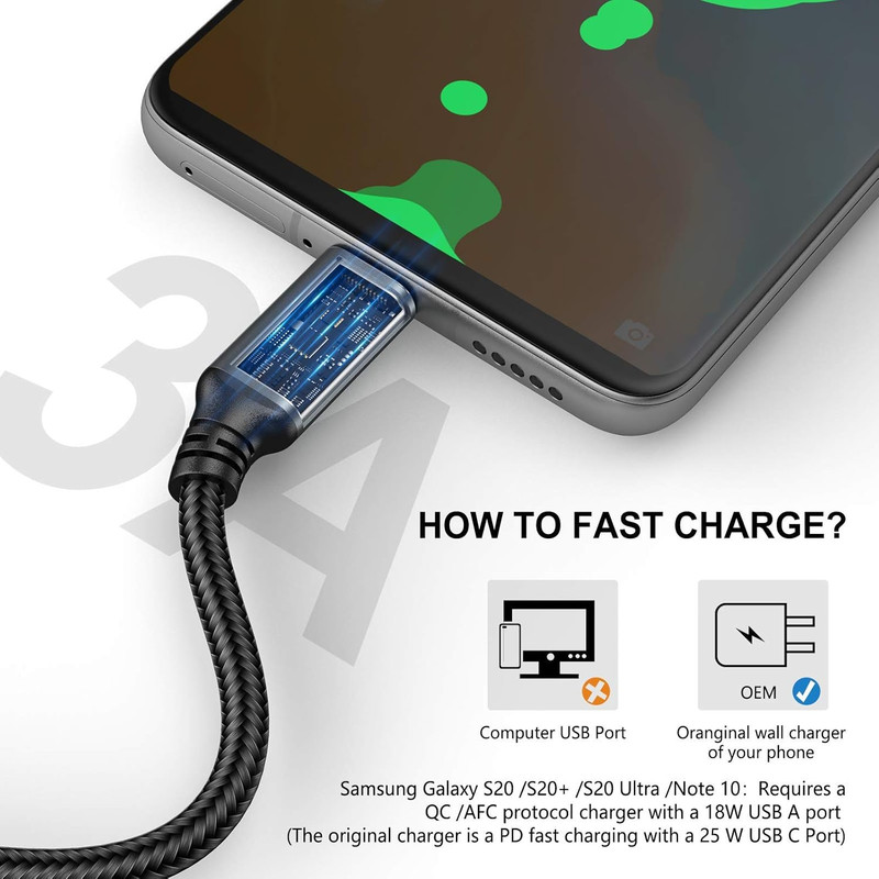 USB Type-C to a Cable 5Pack 6Ft Braided Fast Charging 3A Quick Charger Cord, 6 F gallery